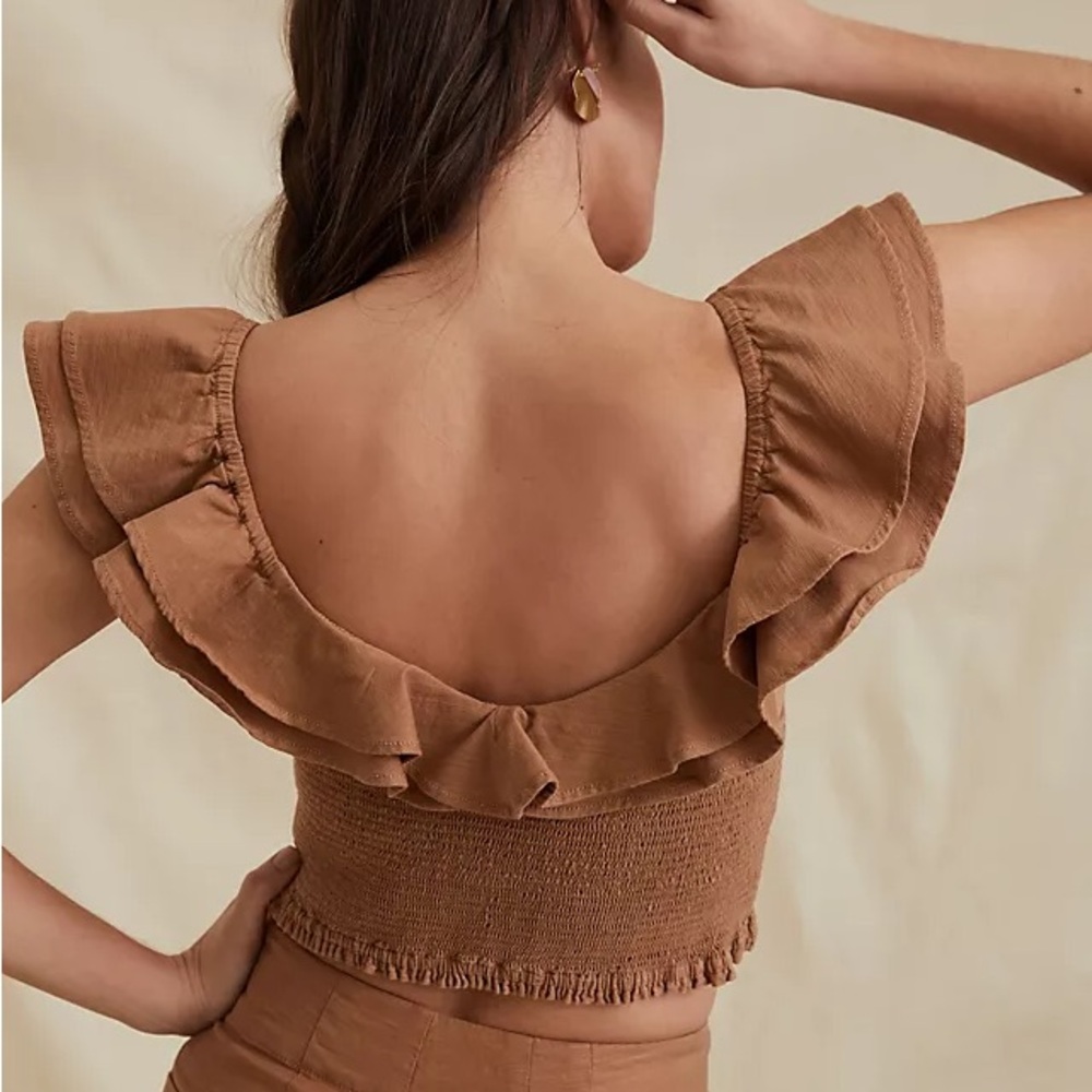 Anthropologie Maeve Ruffled Smocked Crop Top